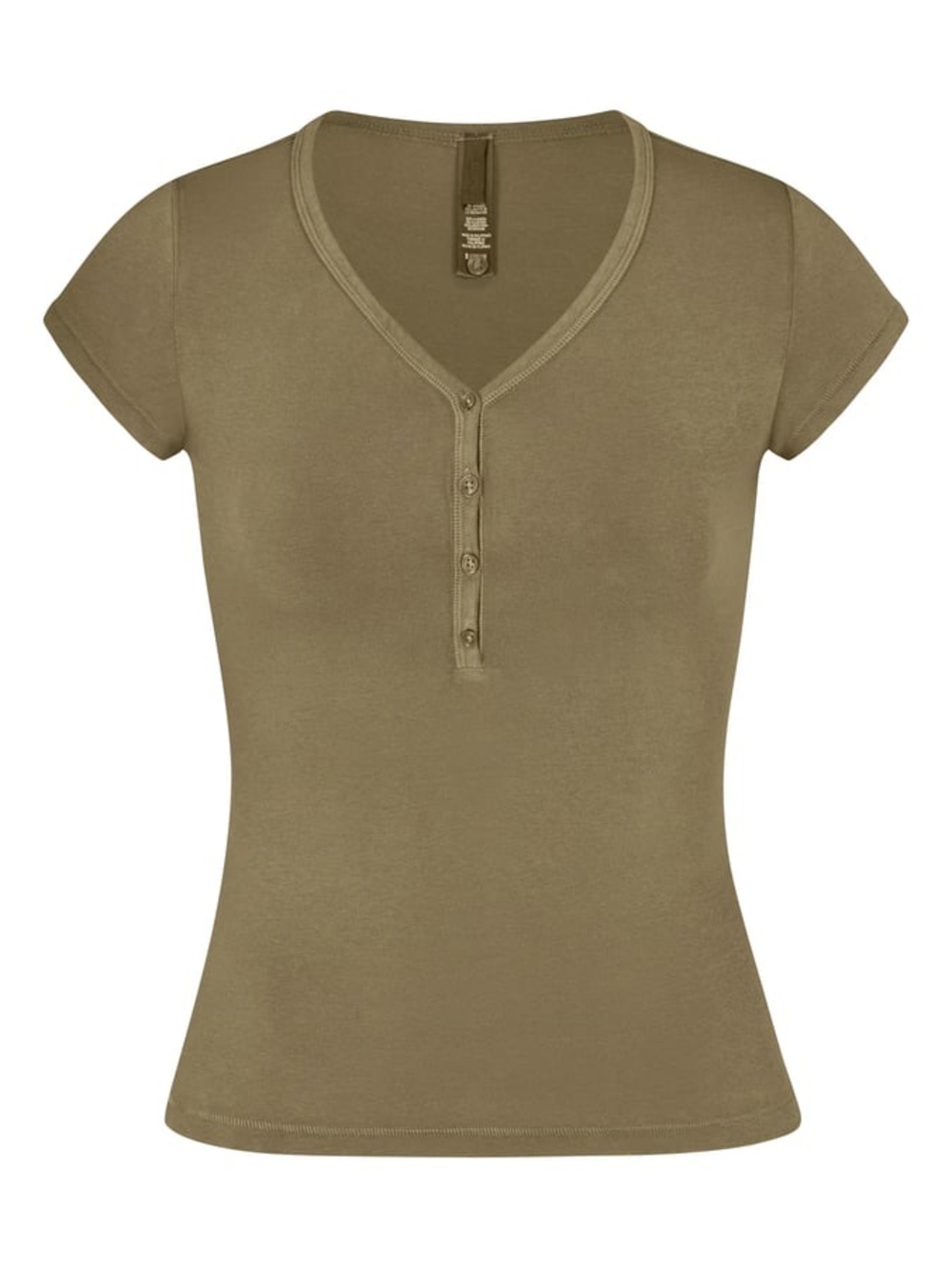 New Skims Army Green Olive Henley V-Neck Short Sleeve Top Small - Picture 1 of 2